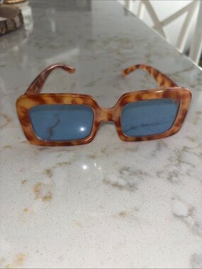 ASOS Tortoiseshell Rectangle Sunglasses with Blue Lenses